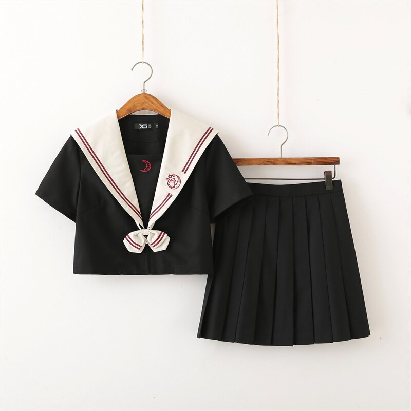 새로운 블랙 여름 JK 유니폼 일본 학교 유니폼 소녀를위한 고등학교 선원 플리츠 스커트 JK 세트 코스프레 의상 XJ1401